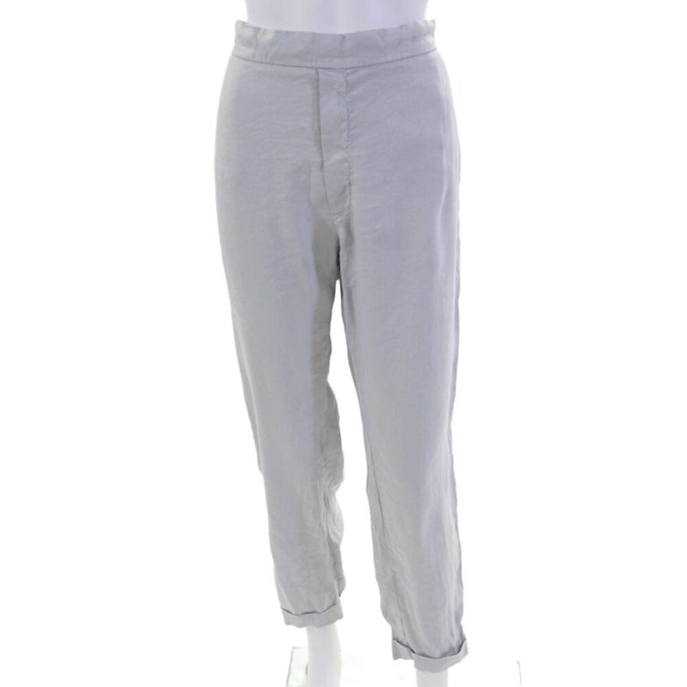 Masons Womens Linen High Waisted Cuff Ankle Trouser Pants Light Gray Size 46